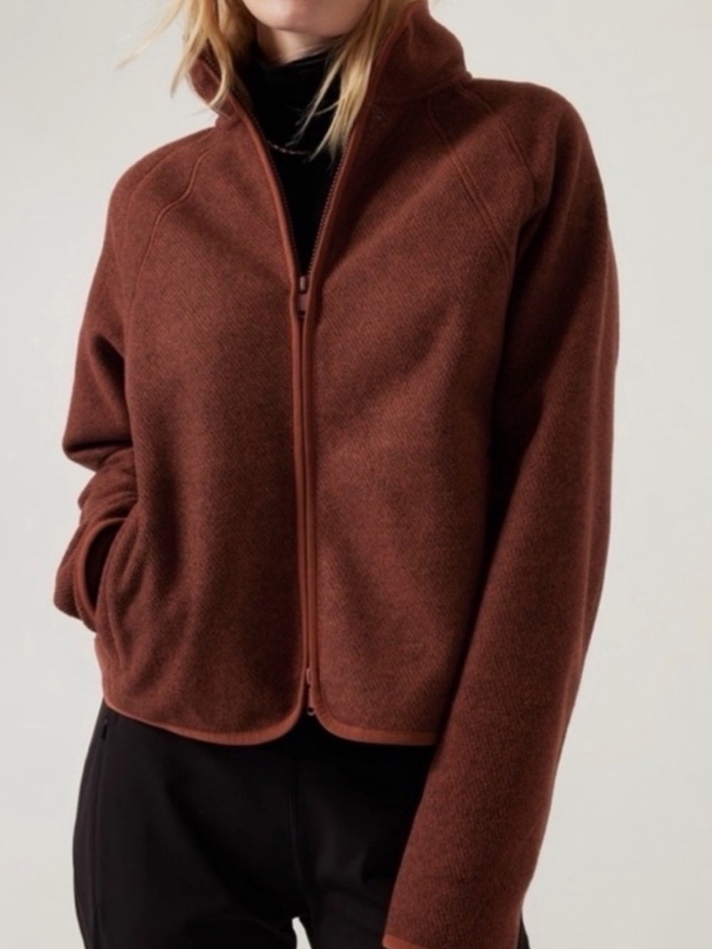 Athleta Chestnut Brown Fleece Zip-Up Jacket